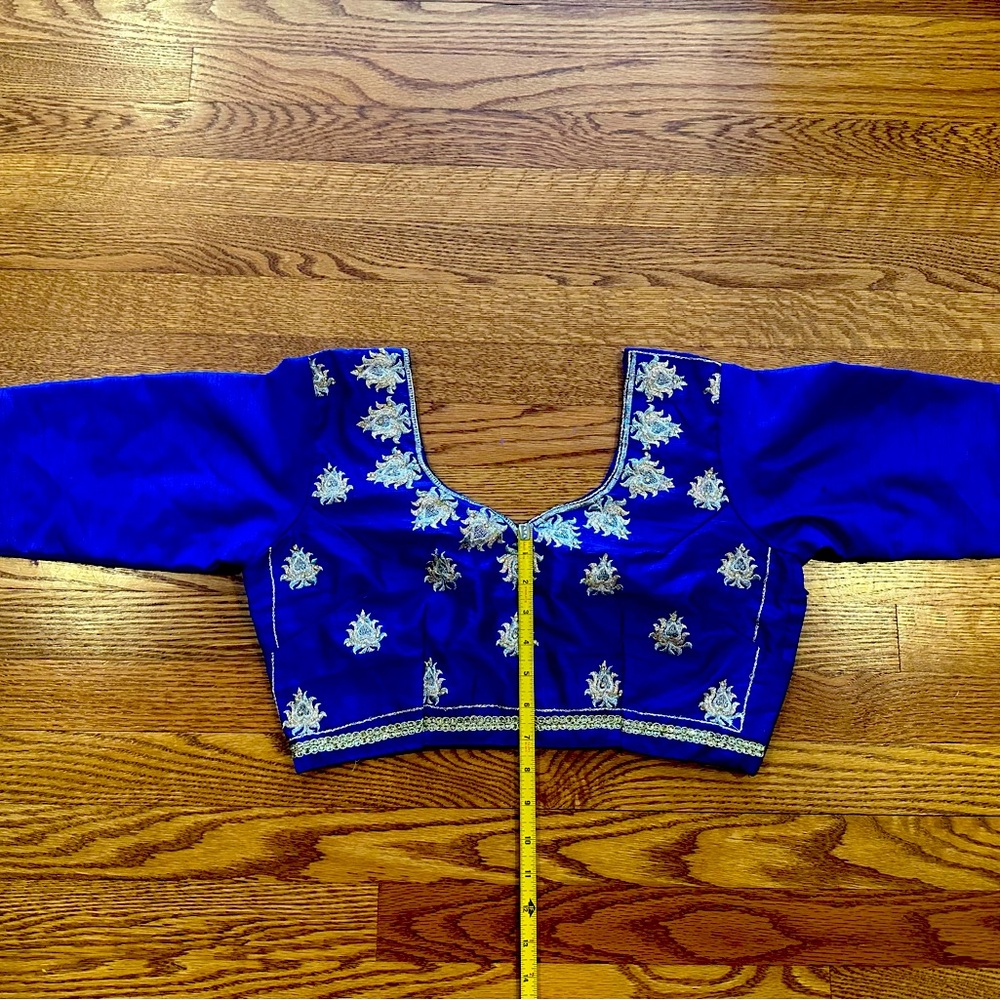 Royal Blue and Gold Embroidered Saree Blouse with Intricate Design